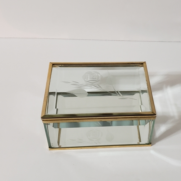 Balos Taiwan Etched Glass Mirror Trinket Box